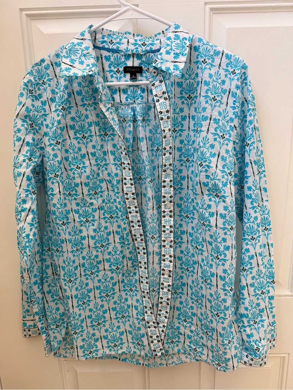 Talbots Turquoise and White Floral Button-Front Shirt